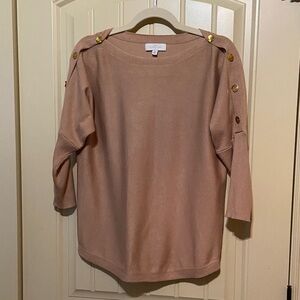 New Directions Camel Sweater with Gold Button Accents